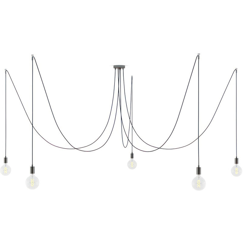 

Creative Cables - Spider - Lámpara colgante múltiple con 5 colgantes Made in Italy con cable textil y acabados metálicos | Sin bombilla - Negro perla