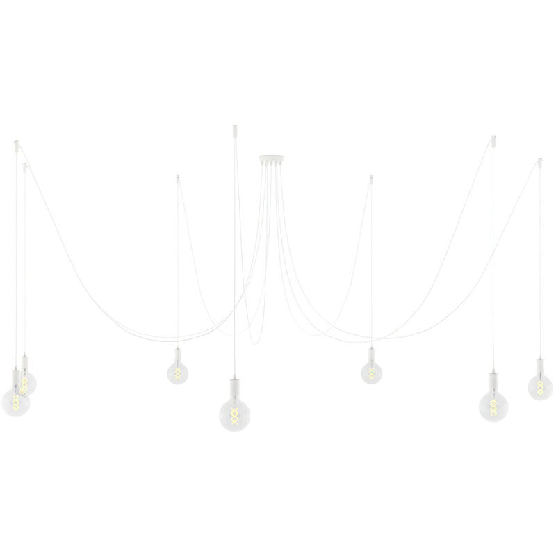 

Creative Cables - Spider - Lámpara colgante múltiple con 7 caídas Made in Italy con cable textil y acabados metálicos | Sin bombilla - Blanco - Blanco