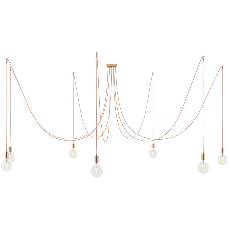 

Creative Cables - Spider - Lámpara colgante múltiple con 7 caídas Made in Italy con cable textil y acabados metálicos | Sin bombilla - Cobre - Cobre