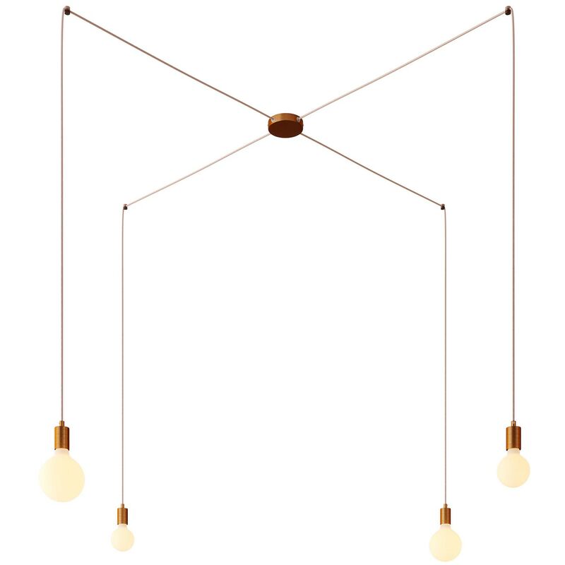 

Spider - Lámpara colgante múltiple Made in Italy de 4 caídas completa con cable textil y acabados metálicos | Ya montado - Con bombilla - Cobre