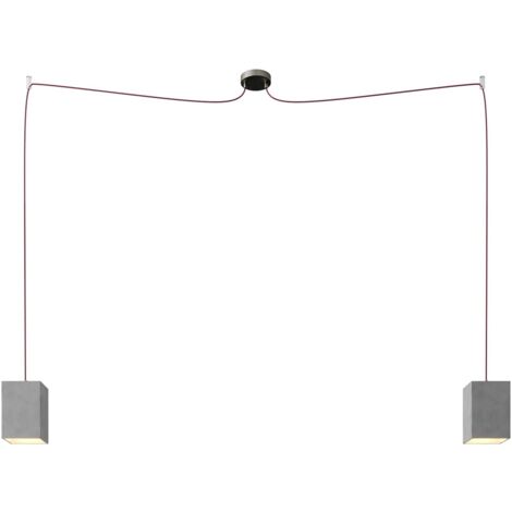 Spider - Lampe suspension multiple 2 bras Made in Italy avec câble textile et abat-jour en béton Monté - Sans ampoule - Cubo - Effetto Cemento - Matter ON/OFF