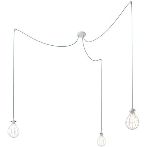 Spider - Lampe suspension multiple 3 bras Made in Italy avec câble textile et abat-jour Drop  Monté - Sans ampoule - Blanc - Matter ON/OFF