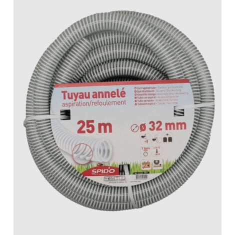 CENTRALE BRICO 32 mm – Flexible Renforcé à Spirales pour Aspiration et Refoulement