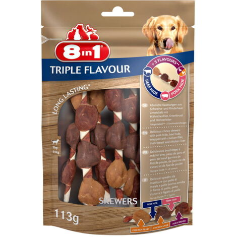 Spiedini Triple Flavour taglia XS con triplo gusto pollo, manzo e maiale - OFFERTA RISPARMIO 6 confezioni da 113 cad