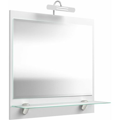 Spiegel 70cm weiß mit Milchglas-Ablage TALONA-02 mit LED-Beleuchtung, B/H/T ca. : 70/68/17cm