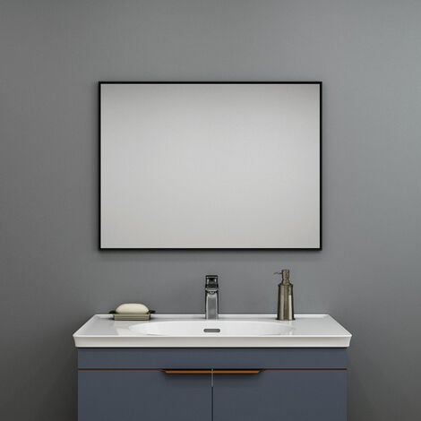 Boromal Spiegel Schwarz 40x60cm Schwarzer Spiegel Rechteckiger Metallrahmen  Wandspiegel für Badezimmer, Waschräume, Schlafzimmer