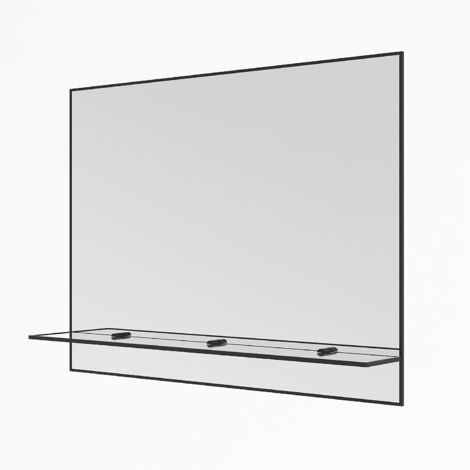 Spiegel Badspiegel mit Ablage Badezimmerspiegel mit Regal 80 x 60 cm Schwarz Aluminiumrahmen Wandspiegel Ohne LED Beleuchtung Rechteckig Hängespiegel Dekospiegel