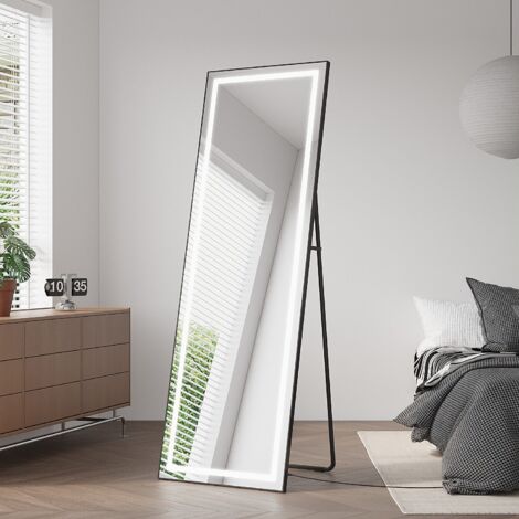 Spiegel Ganzkörperspiegel mit LED Beleuchtung 50x150 cm Standspiegel, mit Kaltweiße Lichtfarbe 6400k, Boden/an der Wand befestigter