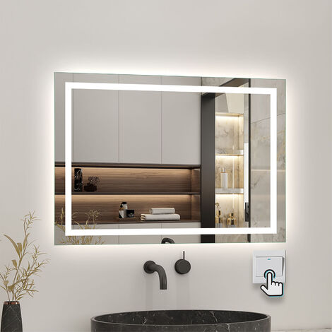 Badspiegel mit beleuchtung Badezimmerspiegel 50-150 cm breit Kaltweiß Warmweiß Touch Wandschalter Beschlagfrei