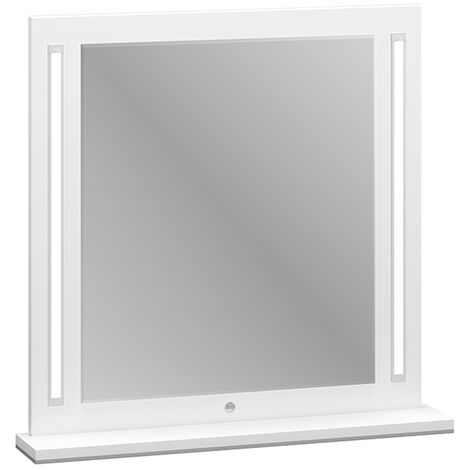 Spiegel mit LED Beleuchtung und Ablageboden in weiß matt LEESTON-131 im zeitlosen Design, B/H/T: ca. 69/67/12 cm