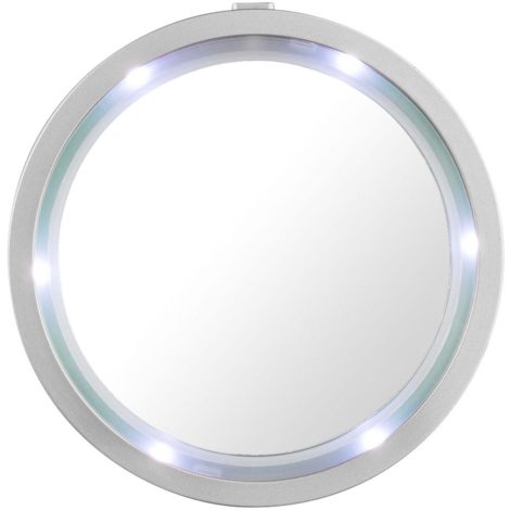 Spiegel mit LED Rand rund kalt weiss tragbar Bade Zimmer Saugnapf Magnet 5x Vergrößerung Globo 84027
