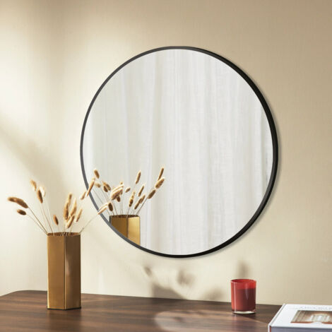 Spiegel Rund Schwarz 70cm Durchmesser mit Rahmen Badspiegel, für Wohnzimmer, Badezimmer, Flur, Schlafzimmer, groß, Wand, Spiegel Schwarz