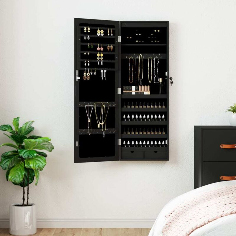 Vidaxl - Spiegel-schmuckschrank Mit Led-beleuchtung Wandmontage Schwarz