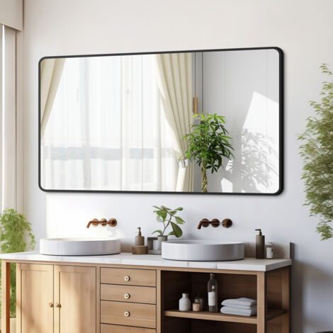 Spiegel schwarz 100x60cm Rechteckiger Spiegel mit Metall Rahmen Badspiegel Wandspiegel Schwarz für Badezimmer, Waschräume, Schlafzimmer