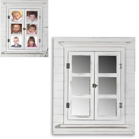Spiegel Spiegelfenster Dekospiegel Bilderrahmen Deko Fensterläden shabby weiß 64