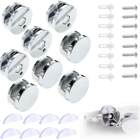 Spiegel-Wandhalterung, runde Spiegelglasklemme, Spiegelhalter, Spiegelaufhänger, Spiegelbefestigungsklammern, für 3–5 mm Spiegel mit Glasabstandshalter, 8 Stück