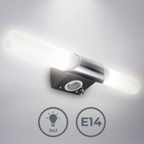 Spiegelleuchte - 4,9W, 470lm, LED, mit Steckdose, 45cm, warmweiß, chrom