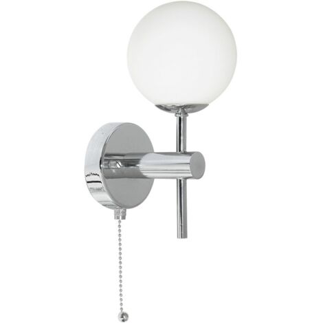 Spiegelleuchte mit Schalter Metall Glas 21 cm hoch IP44 Chrom Weiß G9 Kugelschirm Klassisch