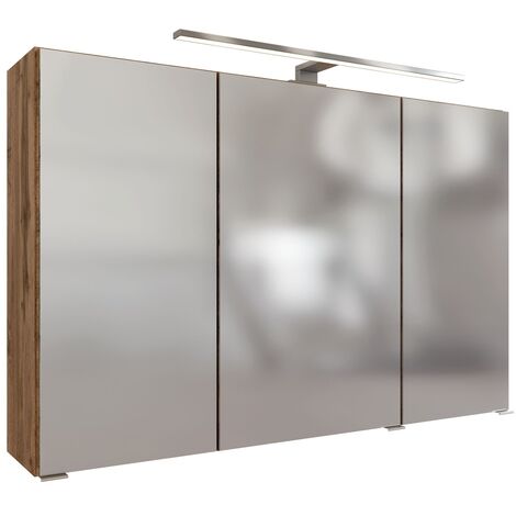 Spiegelschrank 100 cm mit LED Beleuchtung PESARO-03 in Wotan Eiche Nb., B/H/T: ca. 100/64/20 cm