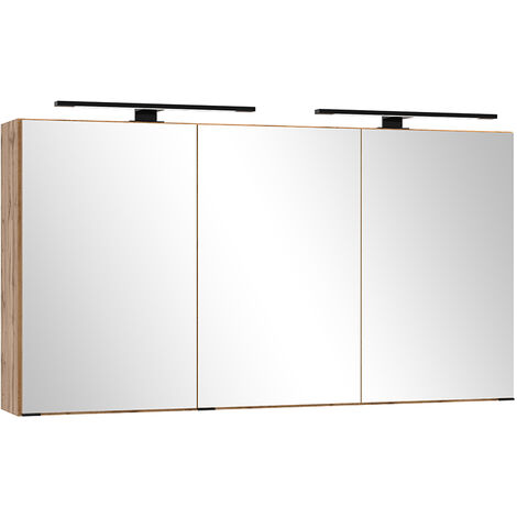 Spiegelschrank 120cm, Eiche, LED-Beleuchtung, LIVINGSTON-03