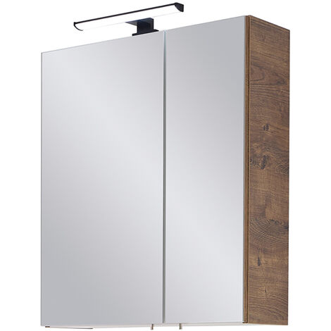 Spiegelschrank 60 cm inkl. LED Aufsatzleuchte MURCIA-66 in Eiche Ribbeck quer Nb., B/H/T: ca. 60/70/20 cm