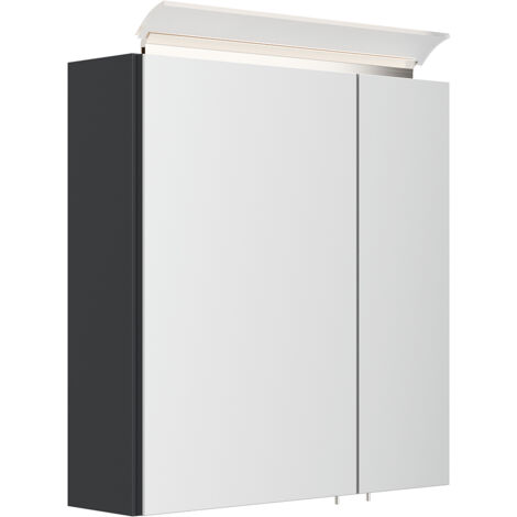 Spiegelschrank 60cm, 2-türig, grau mit LED-Aufsatzleuchte BATLEY-02