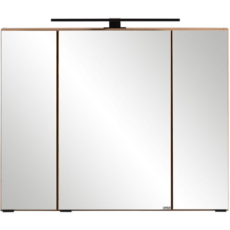 Spiegelschrank 80 cm mit LED-Aufbauleuchte in Wotan Eiche Nb. MARLING-03, B/H/T ca. 80/64/20 cm