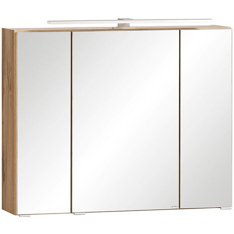 Spiegelschrank 80cm mit LED Aufsatzleuchte VASTO-03-WHITE in Wotan Eiche Nb. mit weiß matt, B/H/T ca. 80/64/20 cm