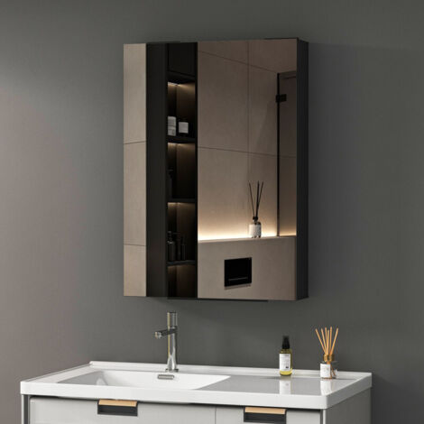 Spiegelschrank Bad 40x60 cm Spiegelschrank Schwarz Badezimmerspiegel Spiegelschränke Badschrank Badezimmer Spiegelschrank Medizin Kabinett Wandschrank mit Spiegel und Verstellbare Glasablage
