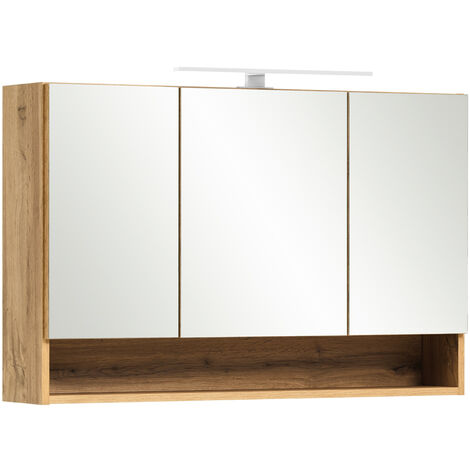 Spiegelschrank Bad mit Beleuchtung 100 cm KAHLA-03 in Wotan Eiche Nb., B/H/T: ca. 100/64/20 cm