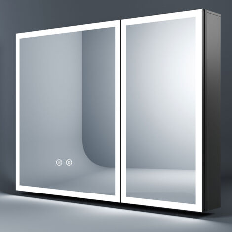 Spiegelschrank Bad mit Beleuchtung 80x60cm, LED Spiegelschrank Bad-Hängeschränke Badezimmer Spiegelschrank mit Touch-Schalter, 3 Einstellbare Lichtfarben, Beschlagfrei