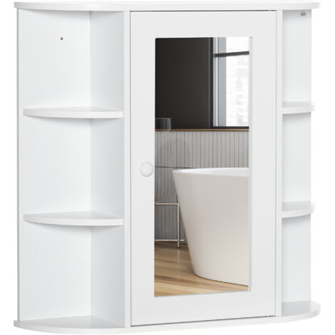 Spiegelschrank Badschrank Badezimmerschrank, 8 Fächer, Spiegeltüren, wasserbeständig, 66 cm x 17 cm x 63 cm, Weiß