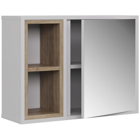 Spiegelschrank Elnor, Weiß/Eiche, 60 x 45 cm mit 2 offenen Fächern & 1 Tür, Vicco