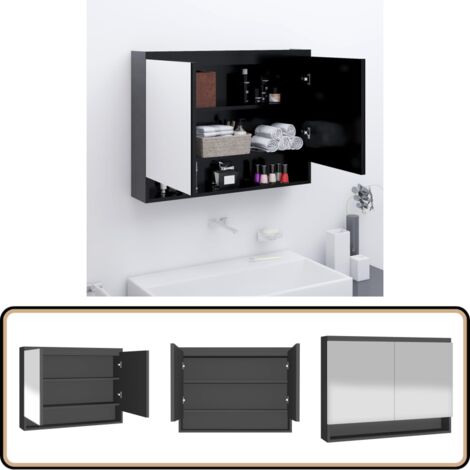Spiegelschrank fürs Bad 80x15x60 cm MDF Anthrazit - Spiegelschrank - Badspiegel - Wandregal - Badezimmermöbel - Anthrazit