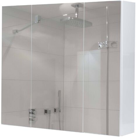 Spiegelschrank HHG-806b, Badschrank Hängeschrank, 6 Regalböden hochglanz MVG-zertifiziert 70x80x16cm weiß