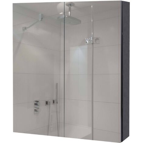 Spiegelschrank HHG-807b, Badschrank Hängeschrank, 2 Regalböden hochglanz MVG-zertifiziert 70x60x16cm schwarz