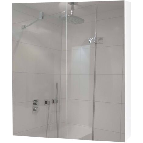 Spiegelschrank HHG-807b, Badschrank Hängeschrank, 2 Regalböden hochglanz MVG-zertifiziert 70x60x16cm weiß