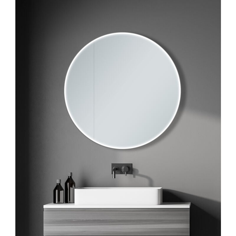 Talos - Armoire Miroir avec Éclairage Black Grafito Ø80 cm Noir - Armoire de Salle de Bain avec 2 Tablettes - Aluminium - Fond Miroité