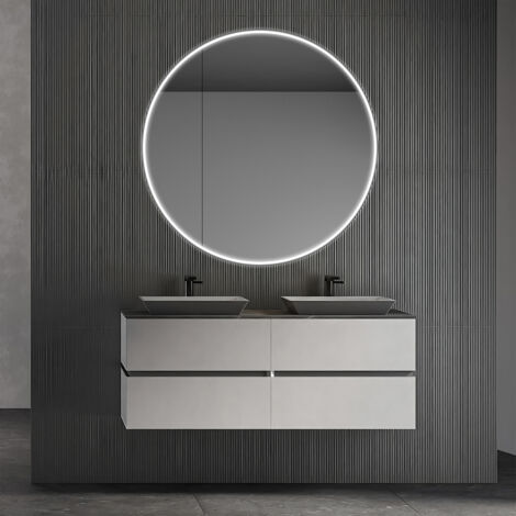 Spiegelschrank mit Beleuchtung Black Nova Ø80 cm schwarz - Spiegelschrank Bad mit 2 Ablageflächen - Aluminium - Rückwand verspiegelt