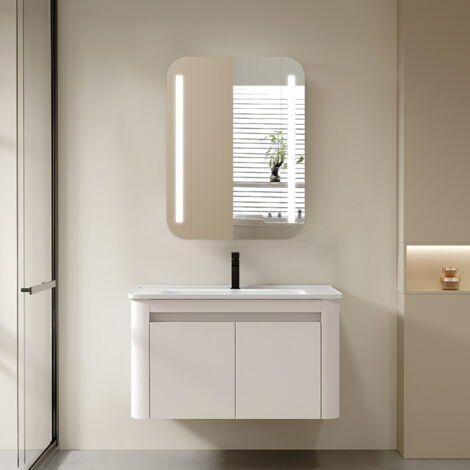 Spiegelschrank mit Beleuchtung Talos Black Linea 60x70cm - Spiegelschrank bad mit 2 Ablageflächen - Aluminium - Rückwand verspiegelt
