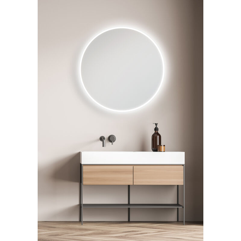 Talos - Armoire Miroir avec Éclairage Effect Style Ø60 cm - Armoire de Salle de Bain avec 2 Tablettes - Aluminium - Fond Miroité