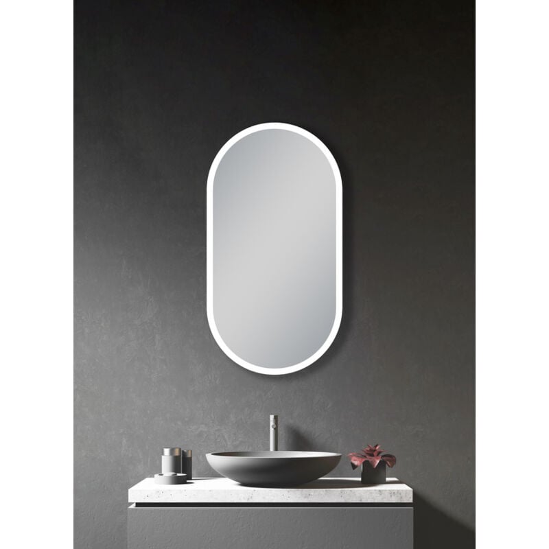 Talos - Armoire Miroir avec Éclairage Oval Torino 45x80 cm Noir - Armoire de Salle de Bain avec 2 Tablettes - Aluminium - Fond Miroité