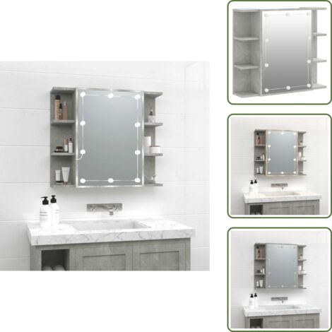 Spiegelschrank mit LED Betongrau 70x16,5x60 cm - Spiegelschrank - LED-Spiegelschrank - Badezimmermöbel - Betonlook - Grau