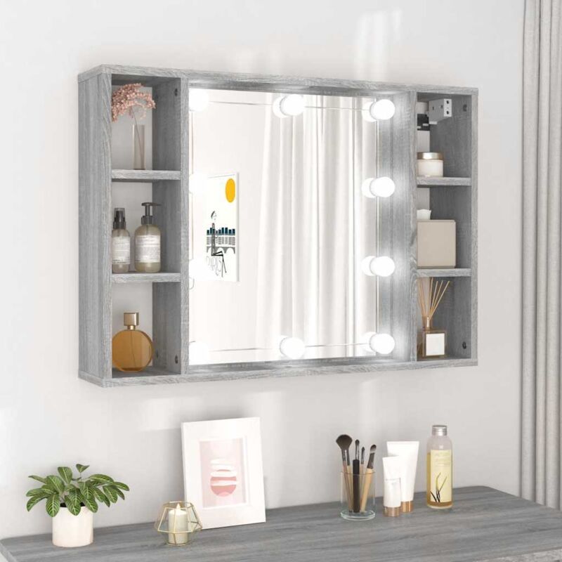 Spiegelschrank Mit Led Grau Sonoma 76x15x55 Cm Vidaxl