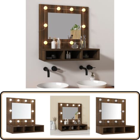 Spiegelschrank mit LED Braun Eichen-Optik 60x31,5x62 cm - Spiegelschrank - LED-Spiegel - Badezimmermöbel - Wandmontage - Kommodenschrank