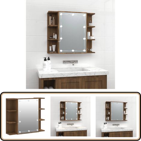 Spiegelschrank mit LED Braun Eichen-Optik 70x16,5x60 cm - Spiegelschrank - LED-Spiegel - Badezimmermöbel - Holzschrank - Eiche Optik