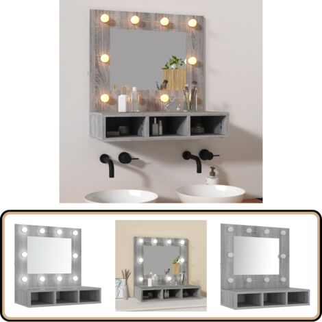 Spiegelschrank mit LED Grau Sonoma 60x31,5x62 cm - Spiegelschrank - LED-Spiegel - Badezimmermöbel - Kosmetikschränkchen - Grau Sonoma