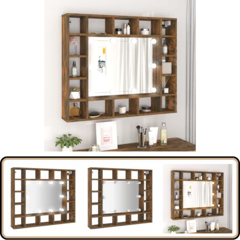 Spiegelschrank mit LED Räuchereiche 91x15x76,5 cm - Spiegelschrank - LED-Spiegelschrank - Badezimmermöbel - Holzschrank - Rauchfarbe