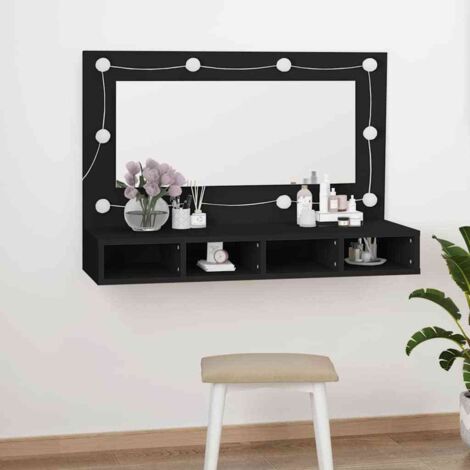 Spiegelschrank mit LED schwarz 90x31,5x62 cm