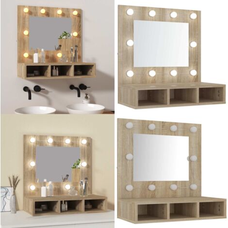 Spiegelschrank mit LED Sonoma-Eiche 60x31,5x62 cm - Spiegelschrank - LED-Spiegel - Badezimmermöbel - Kosmetikschränkchen - Make-uptisch - Home & Living